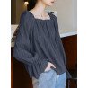 Solid Color Long Sleeve Square Collar Ruffled Blouse For Women