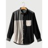Mens Color Block Patchwork Button Up Casual Long Sleeve Shirts