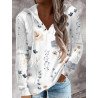Women Allover Floral Plant Print Long Sleeve Drawstring Hoodie
