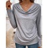 Women Plain Cowl Neck Casual Long Sleeve T-Shirt