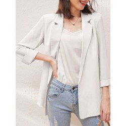 Solid Lapel Slit Hem Back Long Sleeve Blazer For Women
