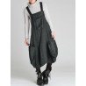 Vintage Straps Solid Color Loose Dress With Pockets
