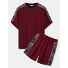 Mens Ethnic Geometric Piped Stitching Crew Neck Two Pieces Outfits