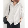 Solid Lapel 3/4/ Sleeve Button Front Casual Shirt