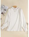 Solid Hollow Keyhole Back Long Sleeve Blouse For Women