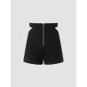 Solid Zip Front Cut Out Waist Double O-rings Shorts