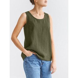 Casual Solid Sleeveless Crew Neck Women Tank Top