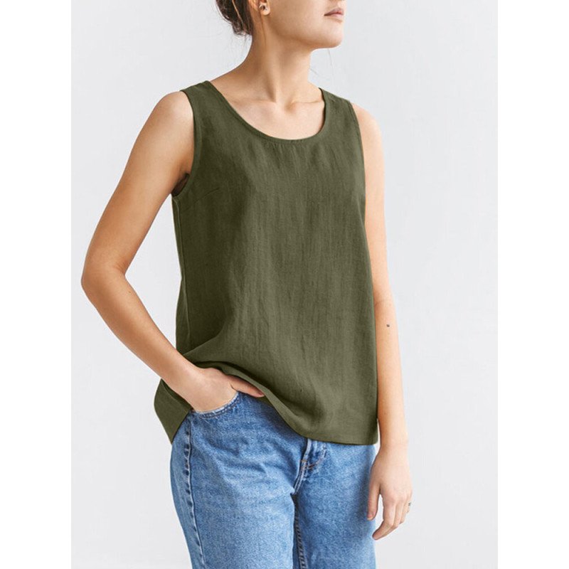 Casual Solid Sleeveless Crew Neck Women Tank Top