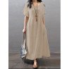 Solid Pocket V-neck Short Sleeve Maxi Vintage Dress