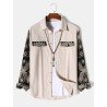 Mens Ethnic Geometric Patchwork Lapel Corduroy Long Sleeve Shirts