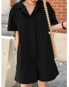Solid Pocket Button Lapel Short Sleeve Casual Cotton Romper