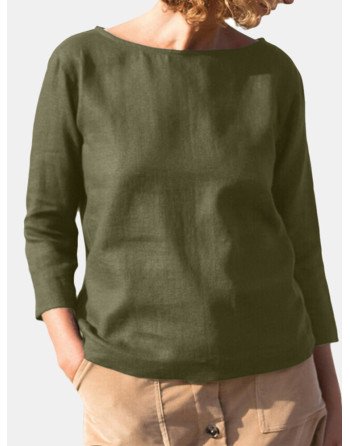 Solid Long Sleeve Casual Crew Neck Blouse For Women