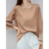 Solid Satin 3/4 Sleeve Crew Neck Casual Blouse