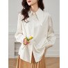Satin Solid Button Front Long Sleeve Lapel Loose Shirt
