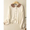Contrast Long Sleeve Button Front Lapel Women Blouse
