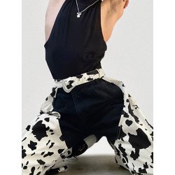Mens Cow Printed Cutout Pants