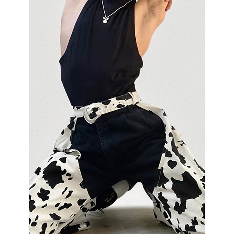 Mens Cow Printed Cutout Pants