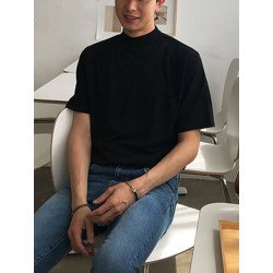 Mens Solid Mock Neck Short Sleeve T-shirt