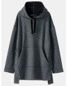 Casual Slit Hem Pocket Long Sleeve Drawstring Hoodie