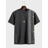 Mens Japanese Vintage Print Patchwork Crew Neck Short Sleeve T-Shirts