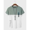 Mens Japanese Print Contrast Patchwork Short Sleeve T-Shirts