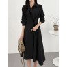 Solid Long Sleeve Belt Lapel Casual Dress