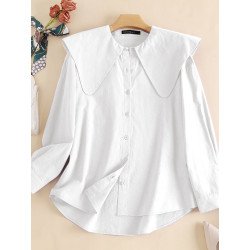 Solid Lapel Long Sleeve Button Women Blouse