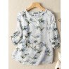 Random Flower Print Casual Crew Neck 3/4 Sleeve Blouse