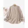 Solid Bell Sleeve Ruffle Trim Stand Collar Blouse