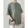 Mens Solid Stand Collar Casual Short Sleeve Henley Shirt
