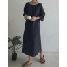 Solid Slit Hem 3/4 Sleeve Crew Neck Dress