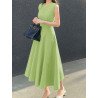 Solid Sleeveless A-line Swing Crew Neck Women Dress