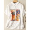 Flower Painted Loose Lapel Short Sleeve Casual Shirt