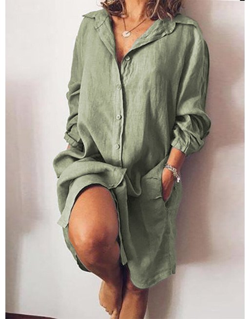 Casual Solid Color V-neck Plus Size Dress with Pockets