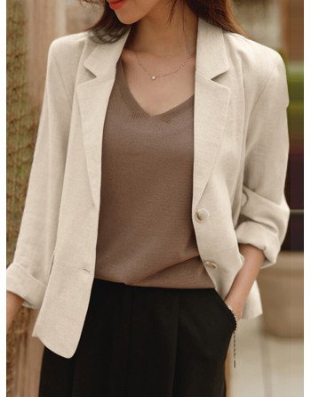 Solid Long Sleeve Button Front Lapel Casual Blazer