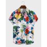 Mens Colorful Floral Plant Print Hawaiian Vacation Short Sleeve Shirts