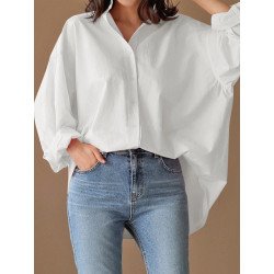 Solid Loose Long Sleeve Lapel Shirt For Women