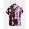 Mens Two Tone Floral Print Revere Collar Short Sleeve Shirts