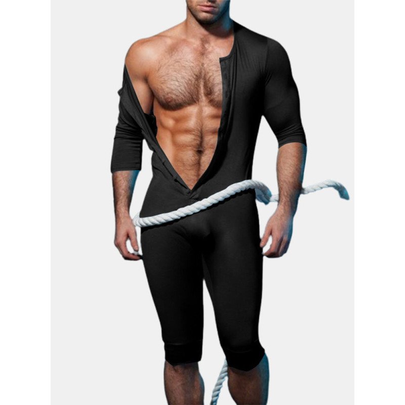 Mens Sexy Solid Color Half Sleeve Jumpsuit