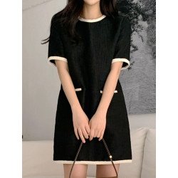 Contrast Trim Double Pockets Thigh Length Dating Dress