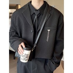 Mens Waffle Textured Long Sleeve Crop Blazer