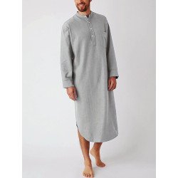 Breathable Length Henley CollarDesign Tops Solid Color Cotton Linen Casual Robes for Men