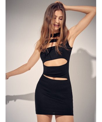 Solid Cut Out Crew Neck Sleeveles Bodycon Dress