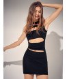 Solid Cut Out Crew Neck Sleeveles Bodycon Dress