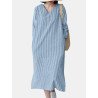 Stripe Print Slit Hem Pocket V-neck Dress