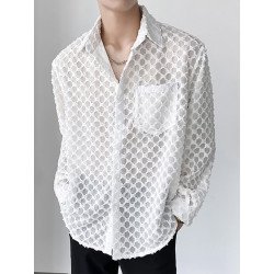 Mens Knitted Jacquard Hollow Long Sleeve Shirts