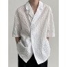 Mens Textured Lapel Loose Short Sleeve Shirt