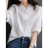 Solid Button Lapel Split Half Sleeve Casual Blouse