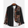Mens Ethnic Tribal Pattern Patchwork Lapel Long Sleeve Shirts