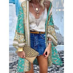 Bohemian Florla Print Long Sleeve Open Front Kimono